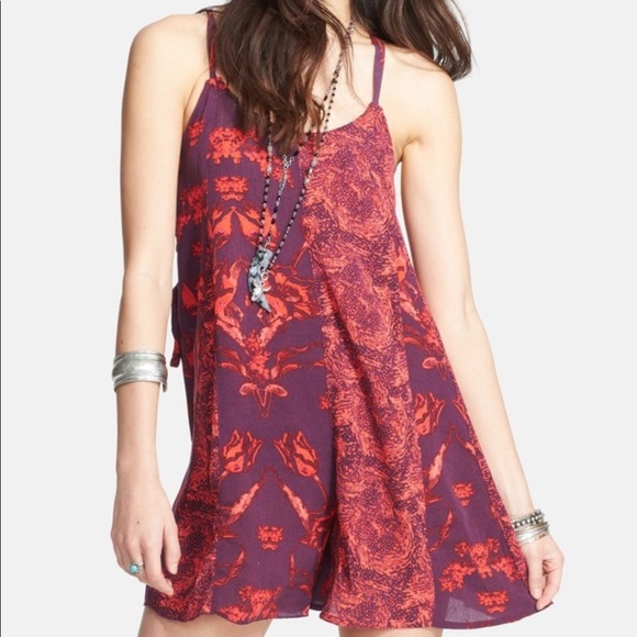 Free People Dresses & Skirts - Free People Isabella Trapeze Mix Print Plum Romper